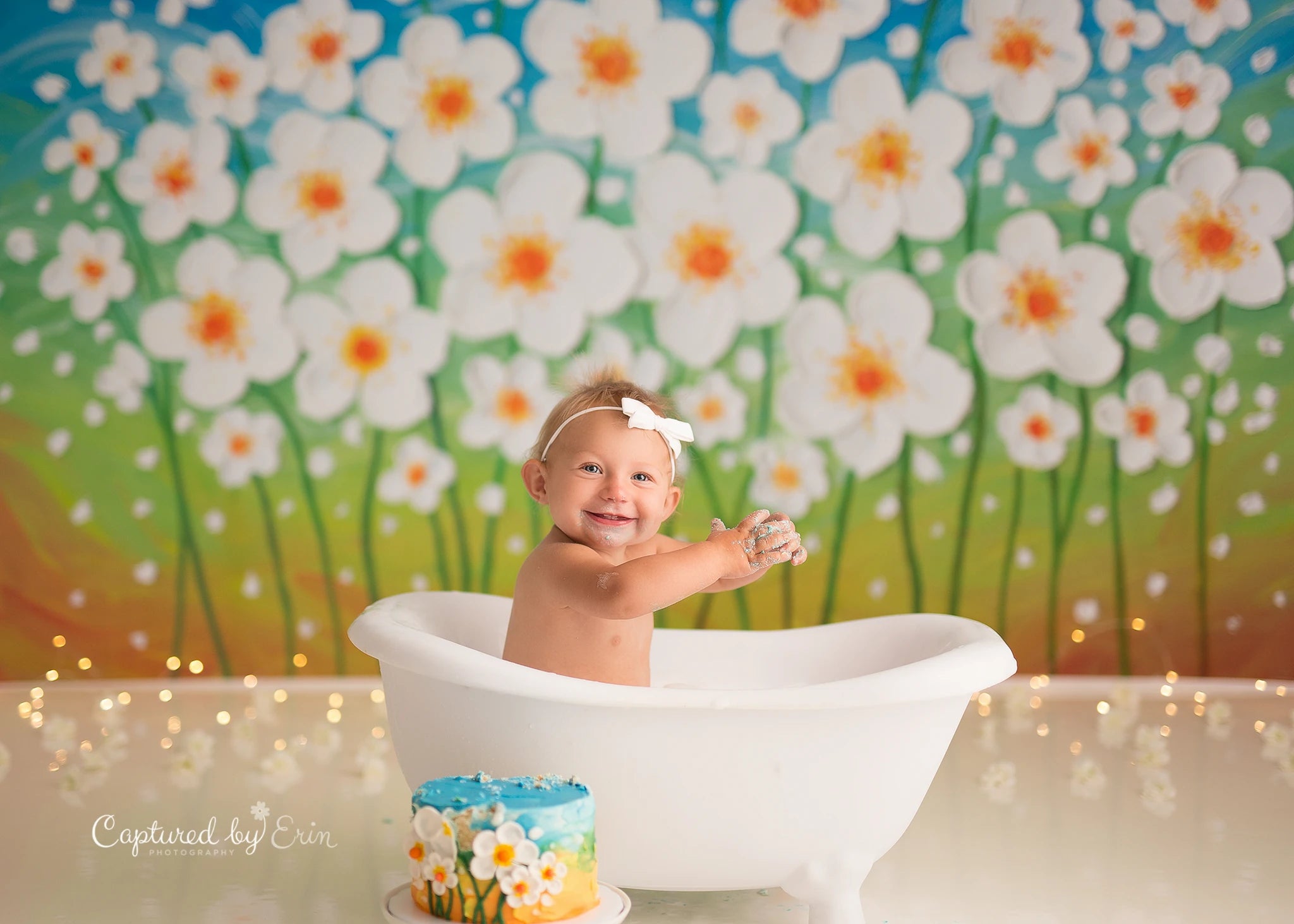 Dancing Daisies Backdrop Spring Floral Kids Baby Cake Smash Photography Props Child Girls Adult Birthday Party Backgrounds