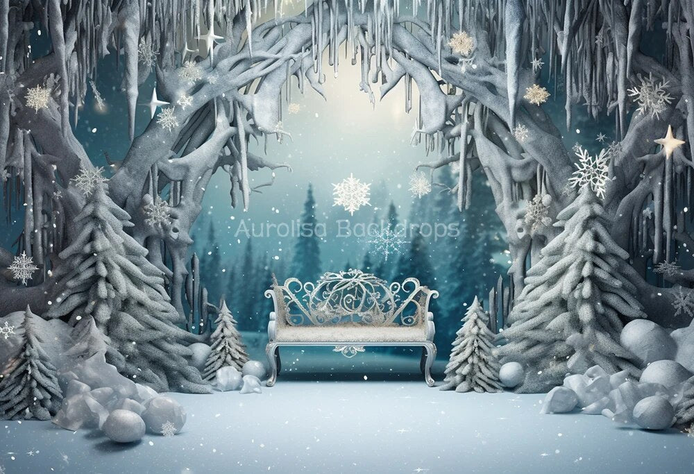 Snowy Park Chair Backdrops Kids Adult Photography Props Child Baby Photocall Decors Snowflake Winter Forest Background