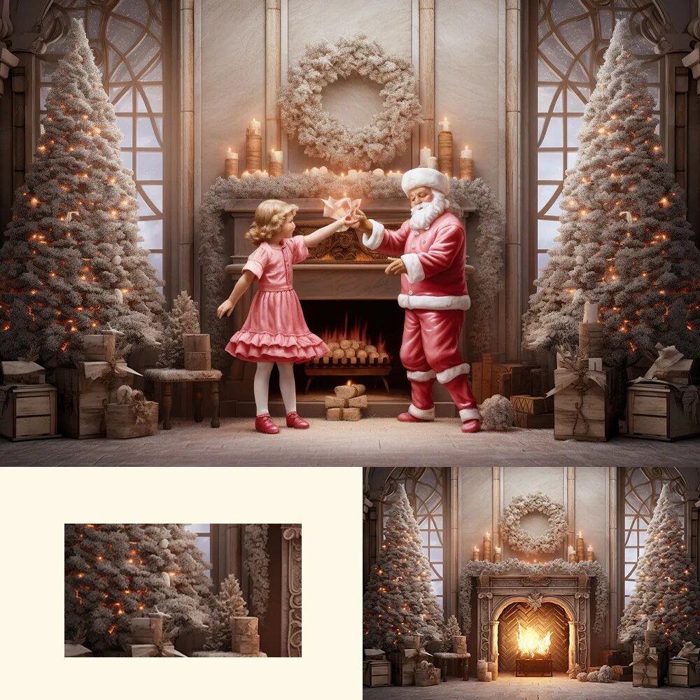 Christmas Wreath Fireplace Backdrop Kids Adult Photography Child Baby Birthday Cake Smash Props Xmas Santas Room Background