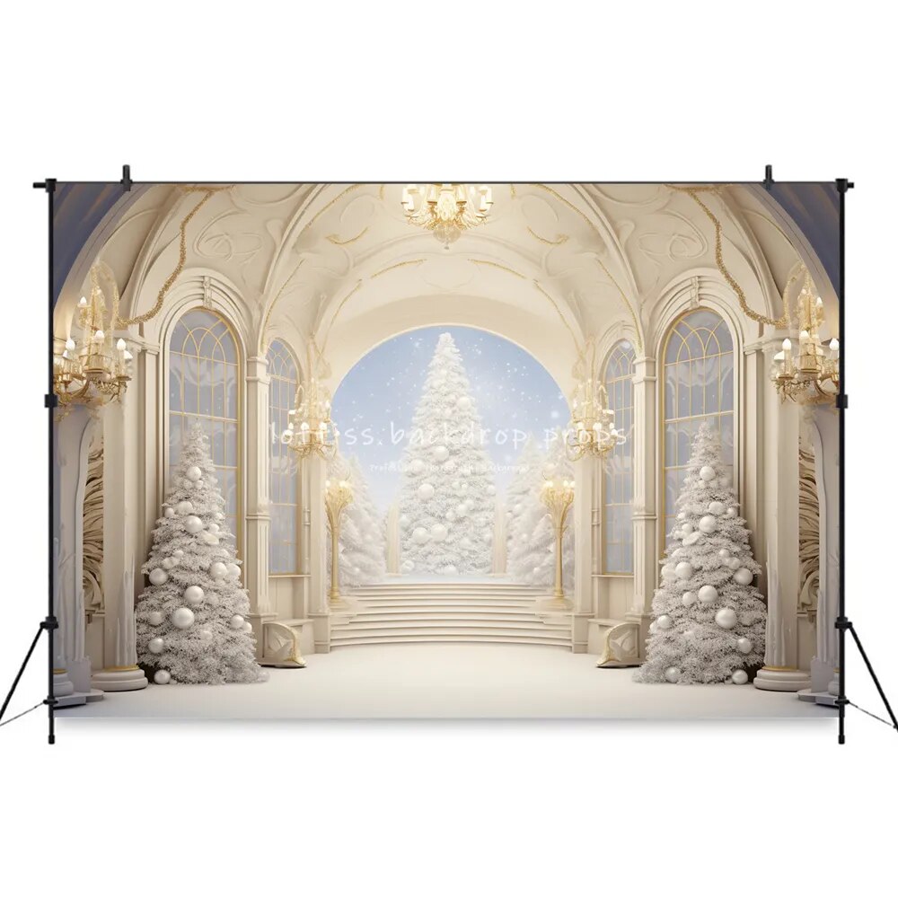 Christmas Living Room Window Backdrops Kids Adult Photorgraphy Props Child Baby Xams Trees White Castle Background