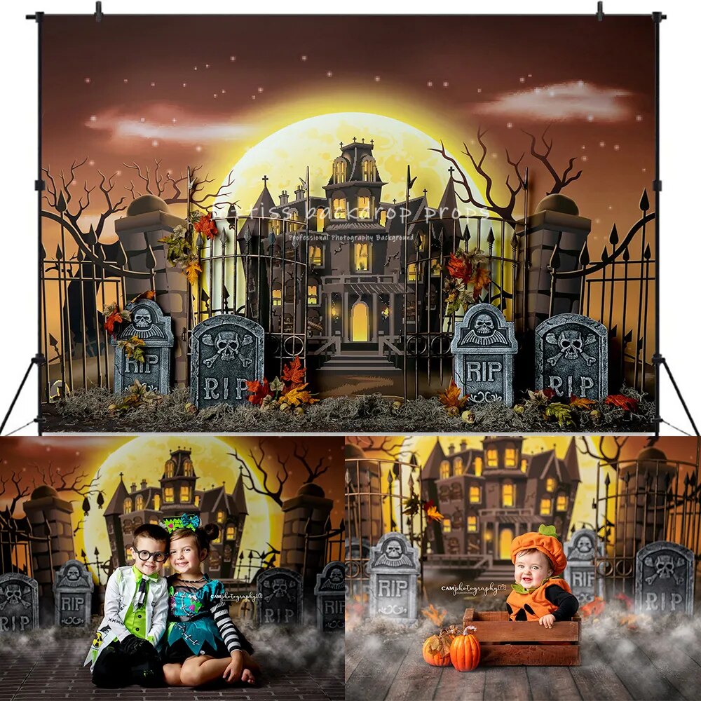 Halloween Trick or Treat Backdrop Child Baby Photography Adult Party Props Ghost House Pumpkin Lantern Decor Background