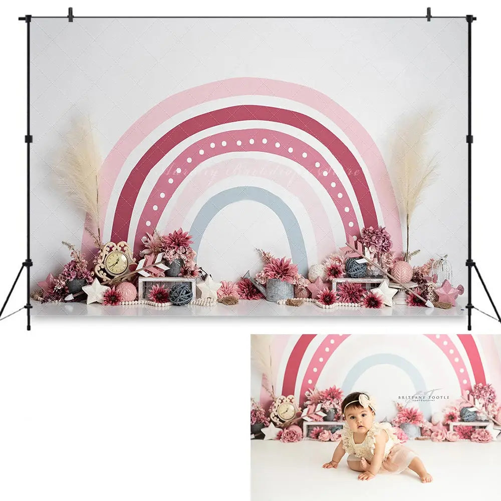 Boho Rainbow Kids Baby Cake Smash Photography Backdrop Balloon Arch Winter Wonderland Photocall Decors Child Adult Backgrounds