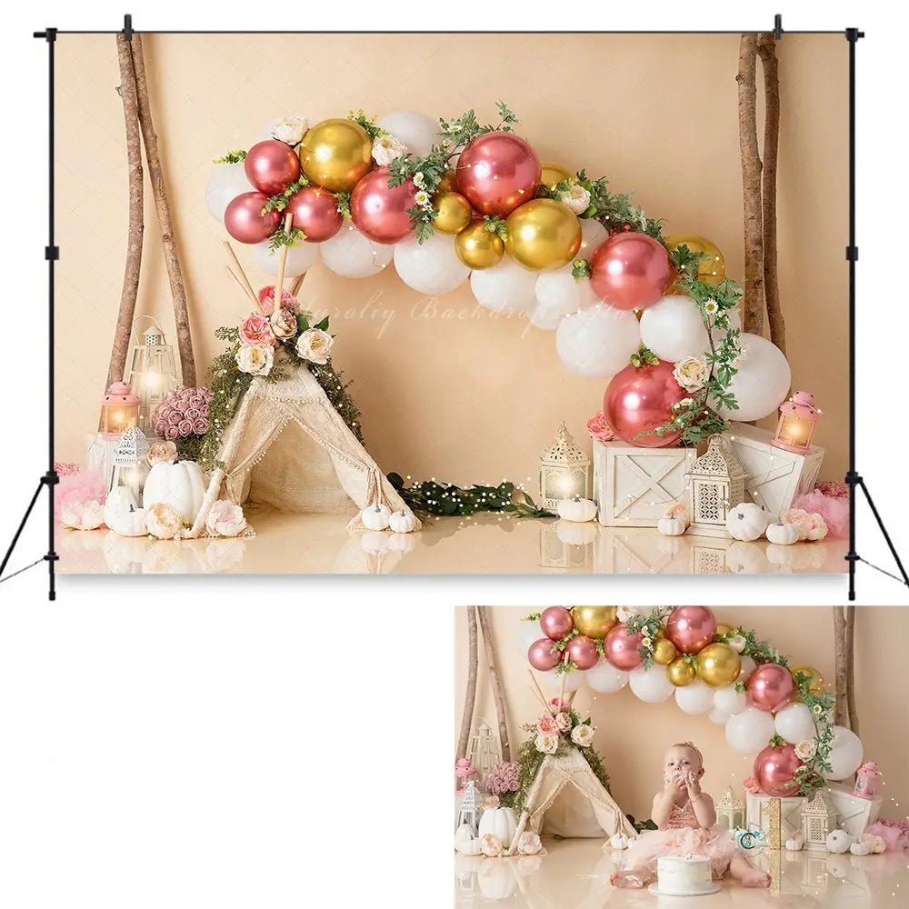 Boho Balloons Backdrop Brick Wall Kids Baby Cake Smash Photocall Decors Child Boys Adult Birthday Studio Backgrounds