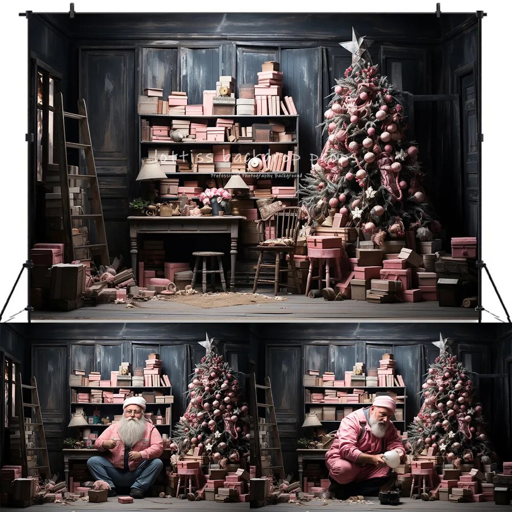 Christmas Living Room Backdrops Kids Photography Adult Child Cake Smash Photocall Fireplace Santa Studio Xmas Trees Background