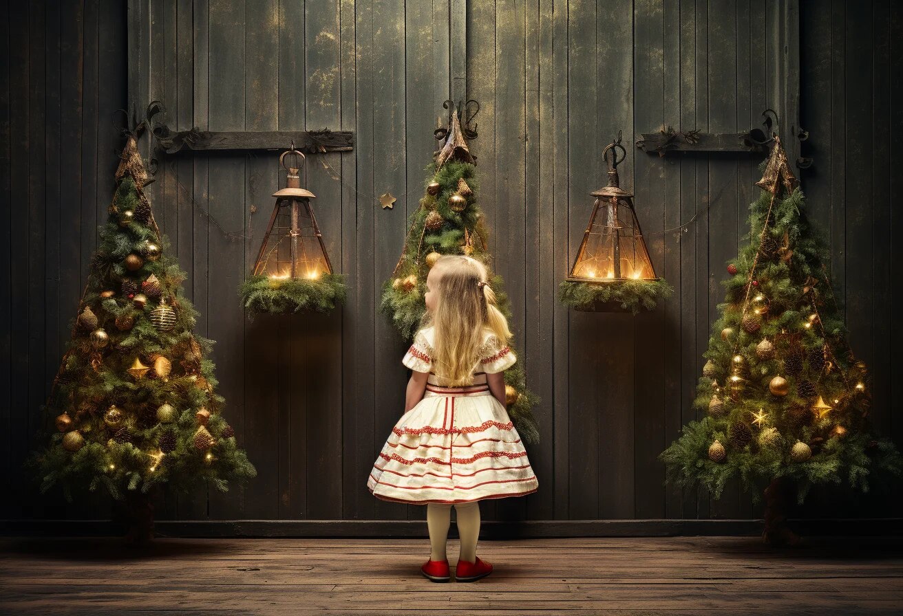 Christmas Tree Forest Scene Backdrops Kids Child Photography Props Child Baby Photocall Decors Xmas Tree Background