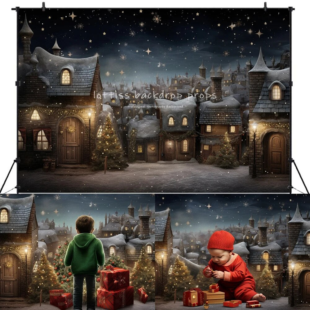 The Night Before Christmas Backdrops Kids Adult Photography Props Child Baby Photocall Big Moon Xmas Trees Fireplace Background