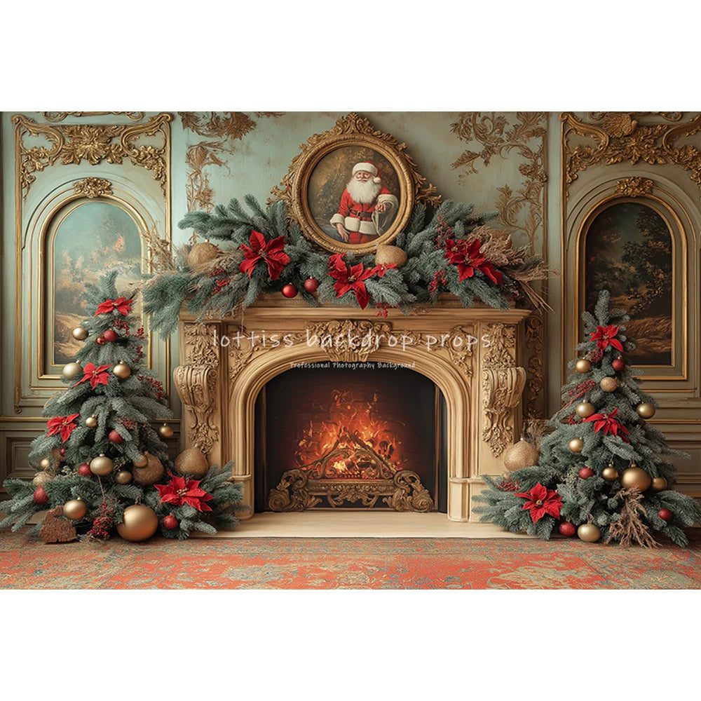 Santa Fireplace Living Room Backdrops Kids Adult Photography Child Baby Photocall Retro Castle Christmas Backgrounds