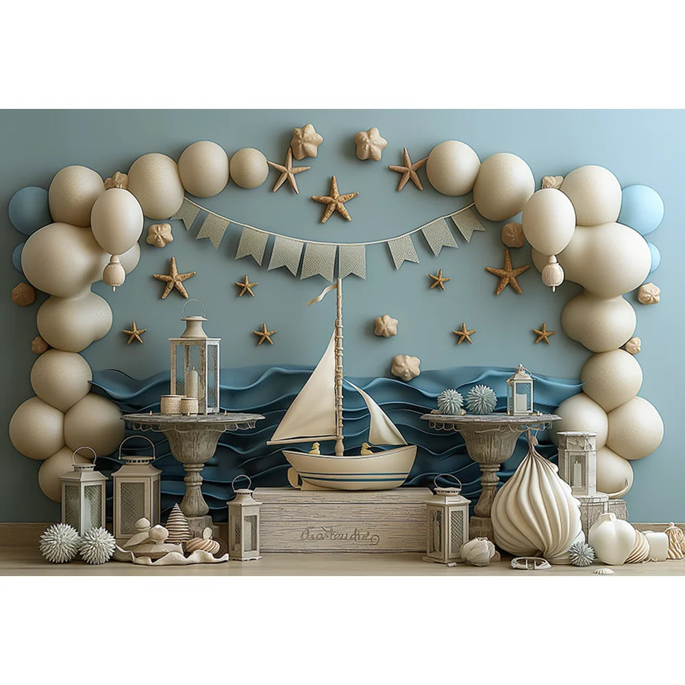 Undersea Photograaphy Backdrop Kids Baby Cake Smash Photocall Decors Sailboat and Shell Child Adult Photo Studio Backgrounds