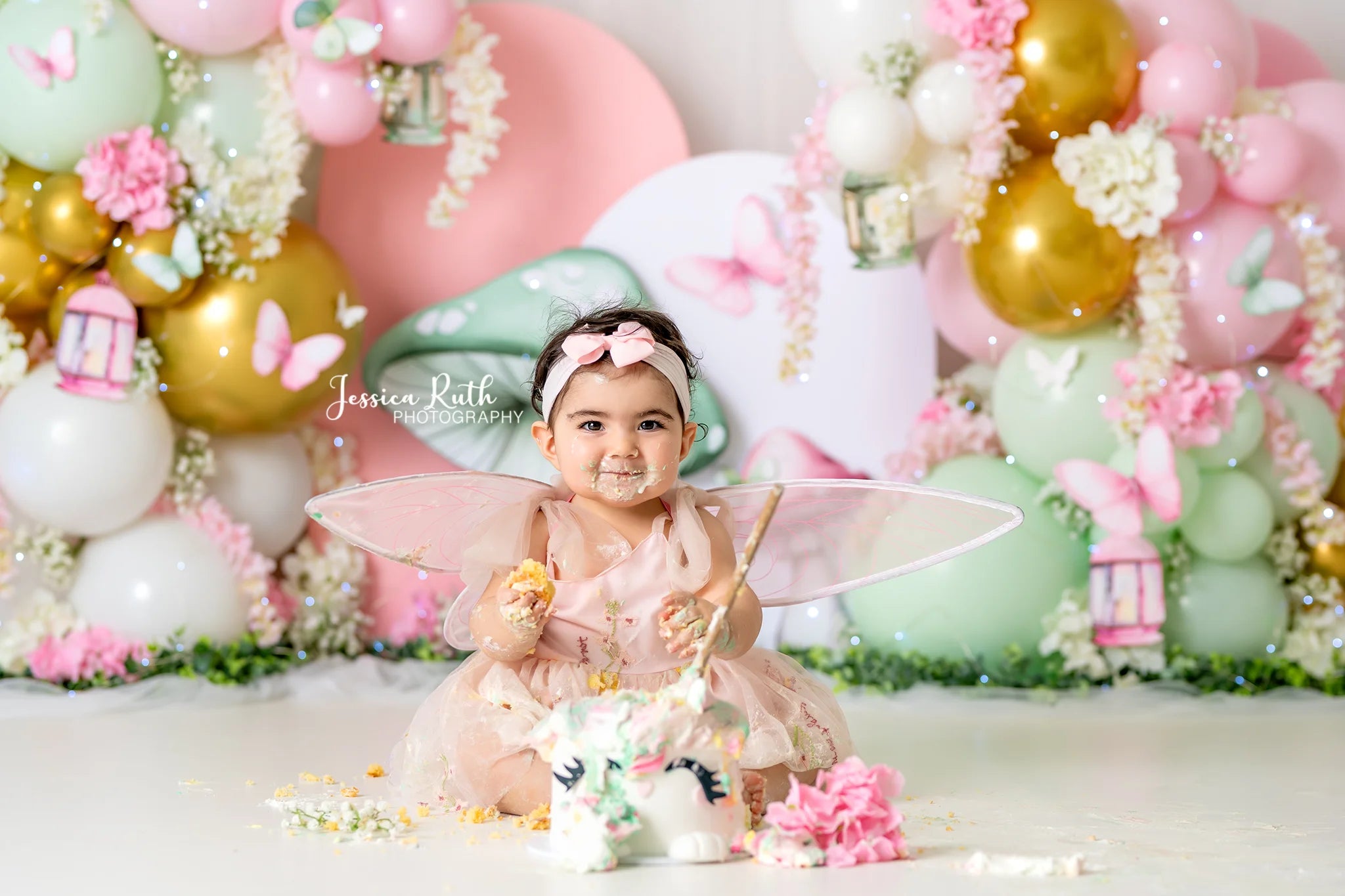 Fairy Balloons Photography Backdrop Floral Mushroom Kids Baby Cake Smash Photocall Decors Child Girls Adult Birthday Backgrounds