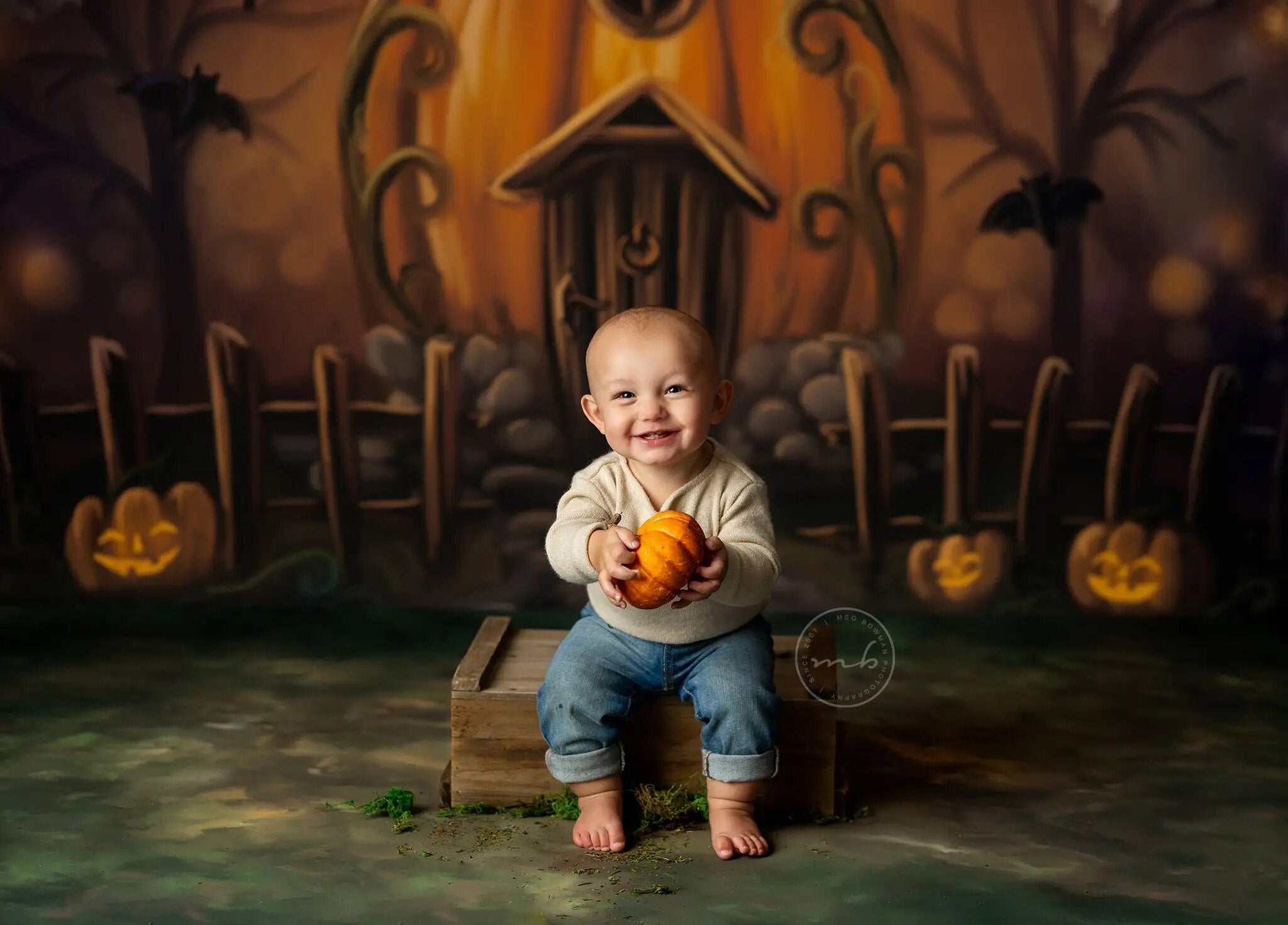 Arrière-plan de maison de citrouille effrayante d'halloween, accessoires de photographie pour enfants et bébés, gâteau d'anniversaire pour adultes et enfants, arrière-plan de Festival Smash 