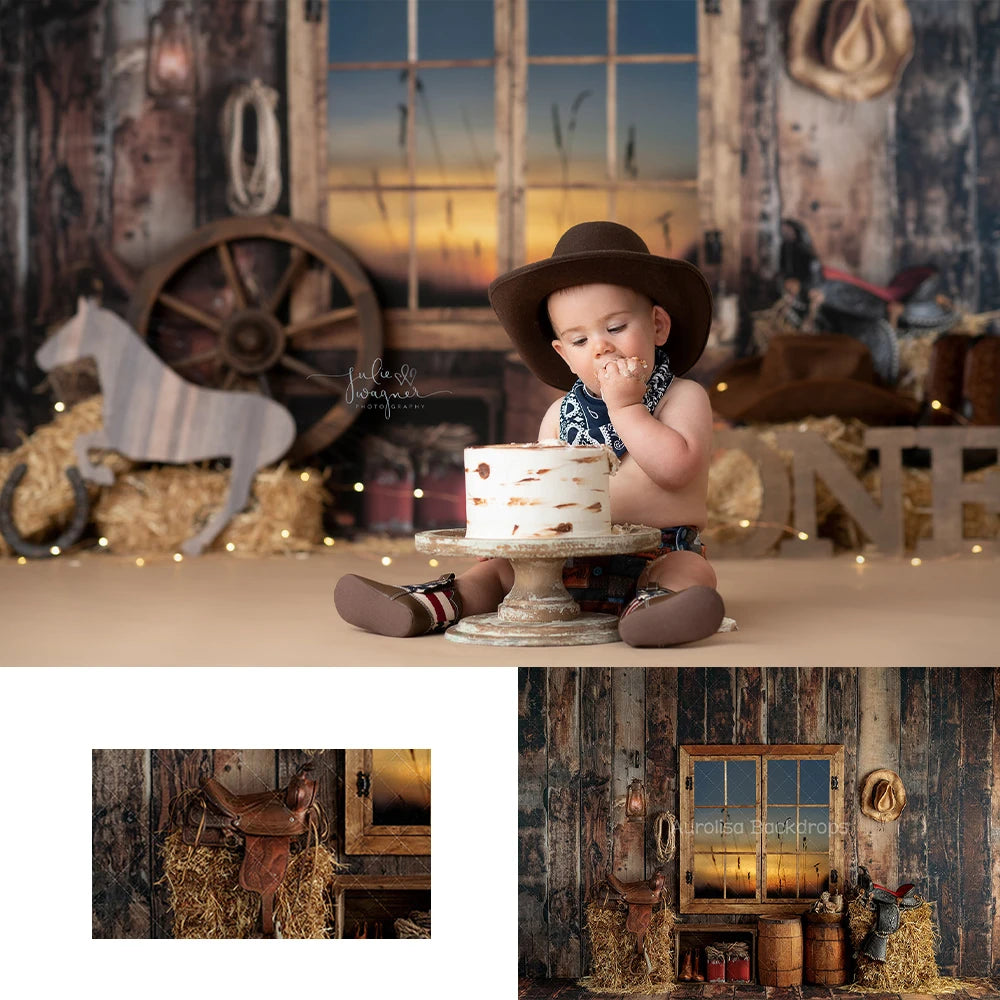 Buckin Bronco Backdrops Kids Boy Photography Props Child Baby Birthday Cake Smash Photocall Decors Farm Window Cowboy Background