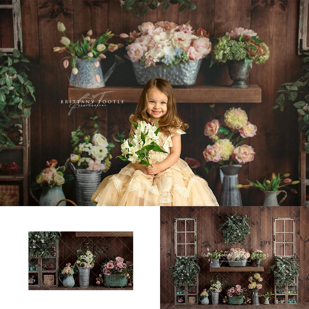 Floral Workshop Backdrops Child Baby Photography Adult Girl Birthday Photocall Flower Spring Garden Plants Backgrounds