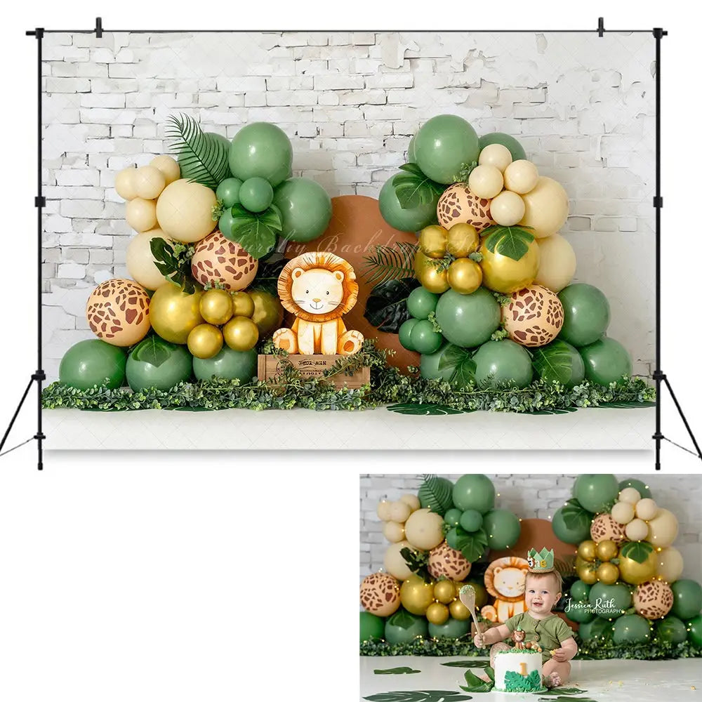 Balloon Garland Backdrop Wild Animals Kids Baby Cake Smash Photography Props Child Adult Birthday Photo Shoot Backgrounds