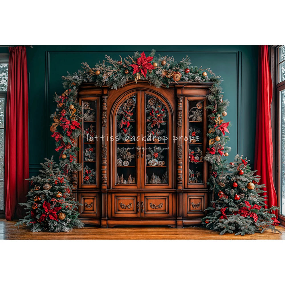 Christmas Kitchen Cupboard Backdrops Kids Family Photography Child Adult Photocall Xmas Living Room Bookcase Trees Backgrounds