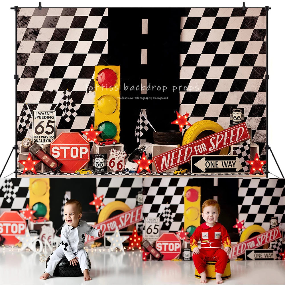 Need for Speed Car Race Backdrops Kids Boy Photography Props Birthday Cake Smash Decors Child Photocall Backgrounds