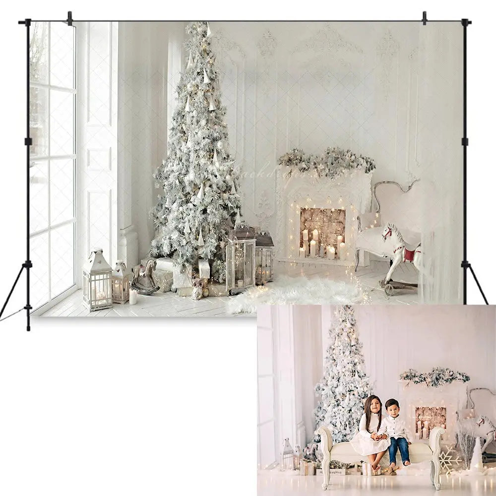 Merry Christmas Backdrop Fireplace Christmas-tree Kids Baby Cake Smash Photography Props Child Family Photoshoot Backgrounds