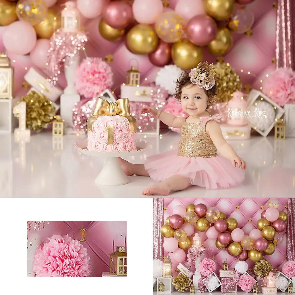 Pretty In Pink Backdrop Kids Baby Cake Smash Photography Props Balloon Floral Child Girls Adult Birthday Studio Backgrounds