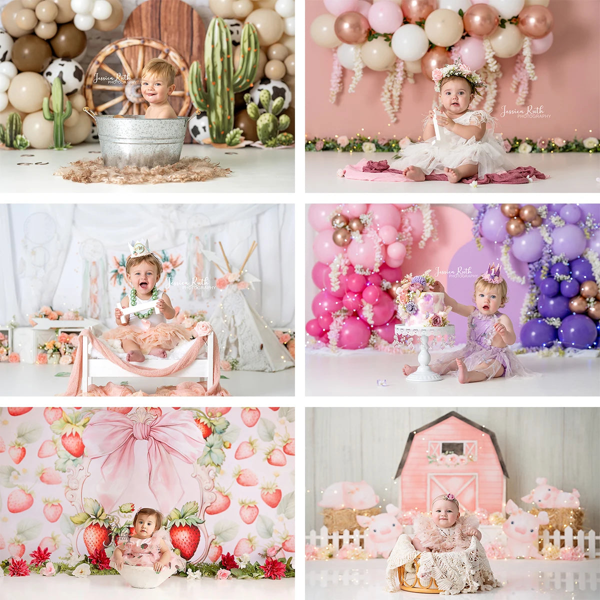 Balloon Garland Photography Backdrop Spring Boho Kids Baby Girls Cake Smash Photocall Decors Farm Barn Boys Adult Birthday Props