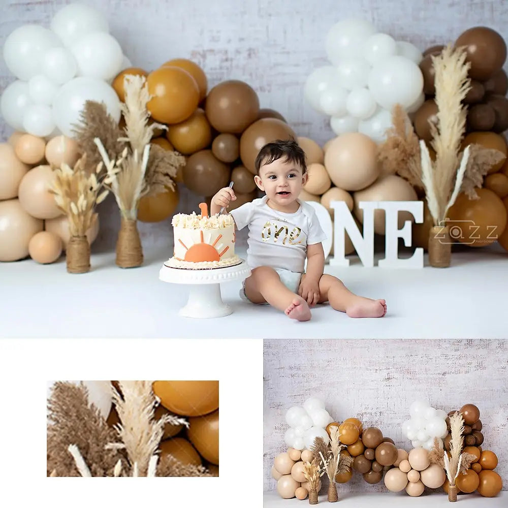 Boho Balloons Backdrop Brick Wall Kids Baby Cake Smash Photocall Decors Child Boys Adult Birthday Studio Backgrounds