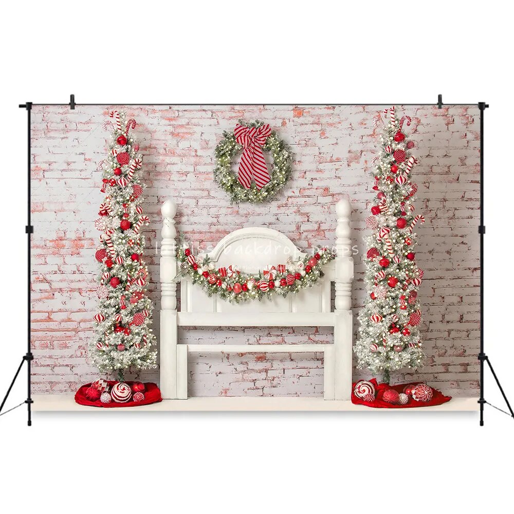 Christmas Headboard Backdrops Xmas Trees Wreath Fireplace Decor Background For Kids Baby Portrait Photography Photostudio Props