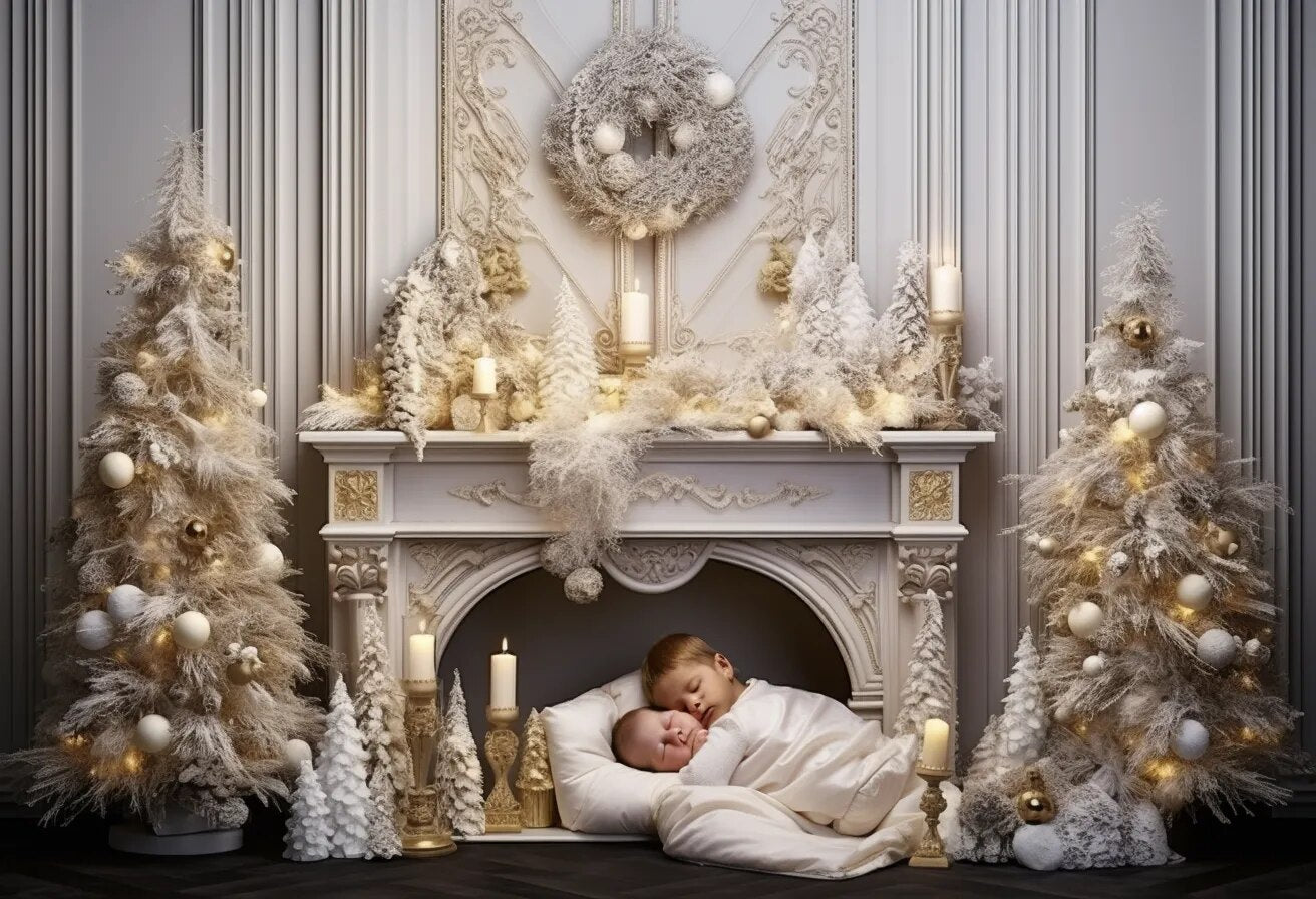 Christmas Gold Fireplace Backdrops Kids Baby Photography Props Child Adult Photocall Decors Xams Living Room Photo Background