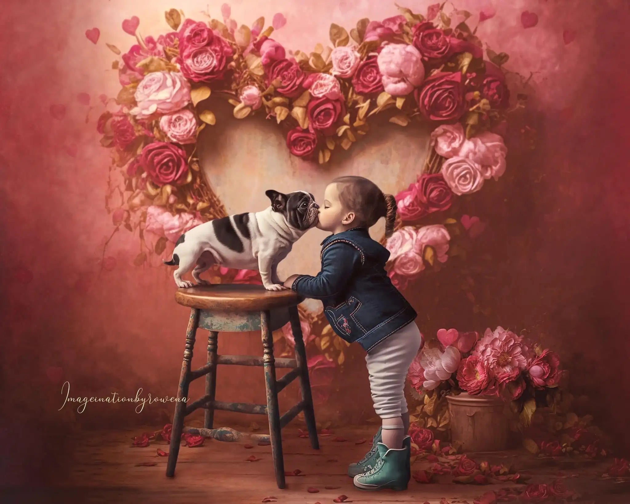 Floral Heart Wall Valentines Backdrops Kids Baby Photography Child Girl Photocall Decors Pink Rose Flower Backgrounds