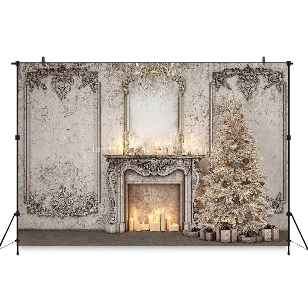 Winter Christmas Fireplace Backdrop Child Family Portrait Props Adult Baby Festival Photostudio Retro Wall Xmas Trees Background