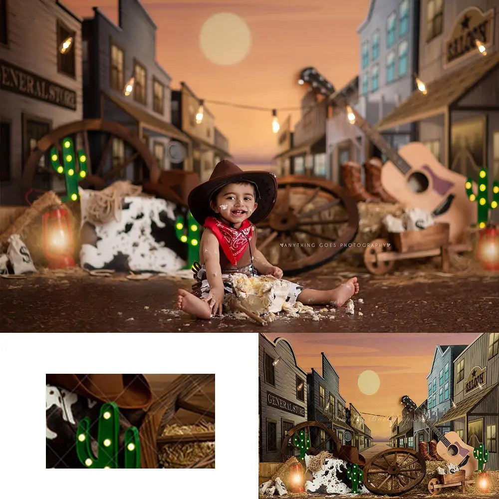 Western World Photography Backdrop Cowboy Kids Baby 1st Birthday Studio Backgrounds Child Adult Cake Smash Photography Props