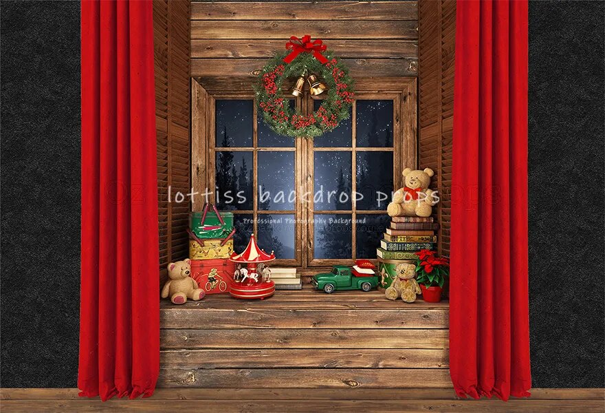 Christmas Backgrounds For Photography Toy Horse Fireplace Tree Gift Baby Toys Party Decor Baby Portrait Room Photo Backdrops