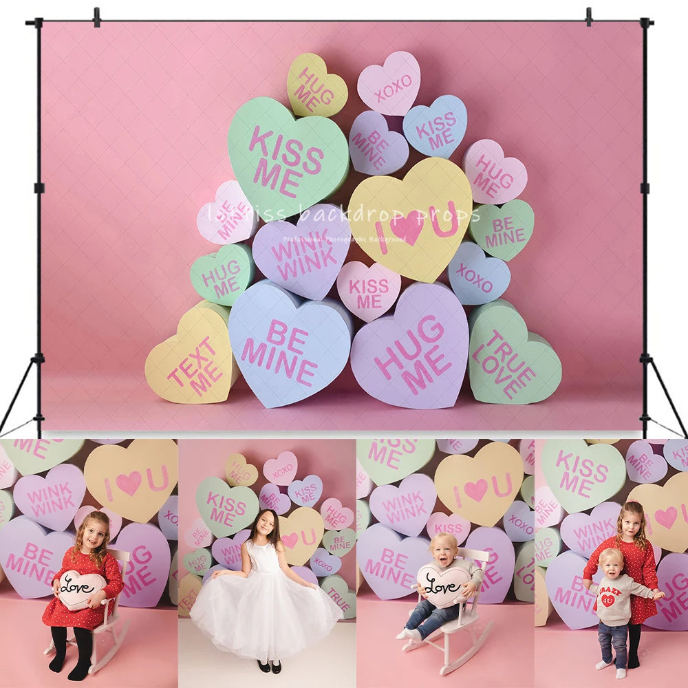 Hugs Kisses Valentine's Day Photography Props Child Baby Photocall Decors Kids Adult Photocall  Rose Wall Backgrounds