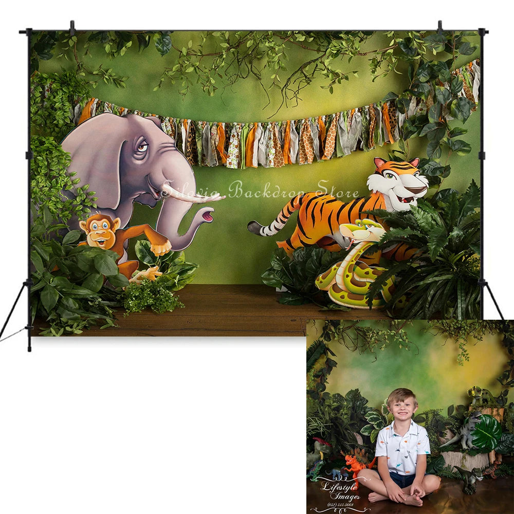 Mystic Jungle Animals Photo Background Safari Grasslands Photography Backdrop Cloth Birthday Cake Smash Photo Studio Props