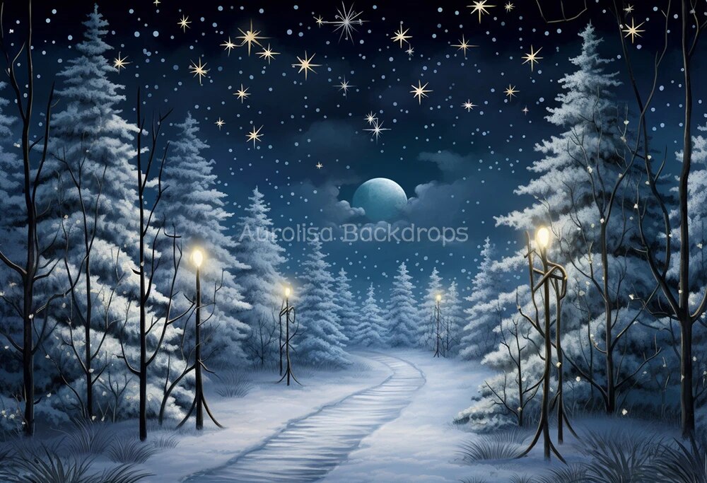 Winter Chrismas Night Backdrop Kids Baby Photography Props Child Adult Photocall Decor Snowflake Big Moon Xmas Forest Background