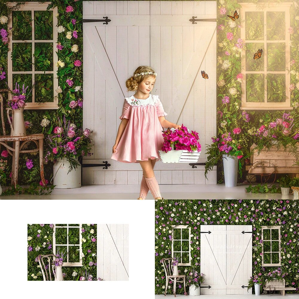 Floral Spring Porch Backdrops Adult Kids Photography Props Child Baby Photocall Decors Windows Flower Wall Store Background