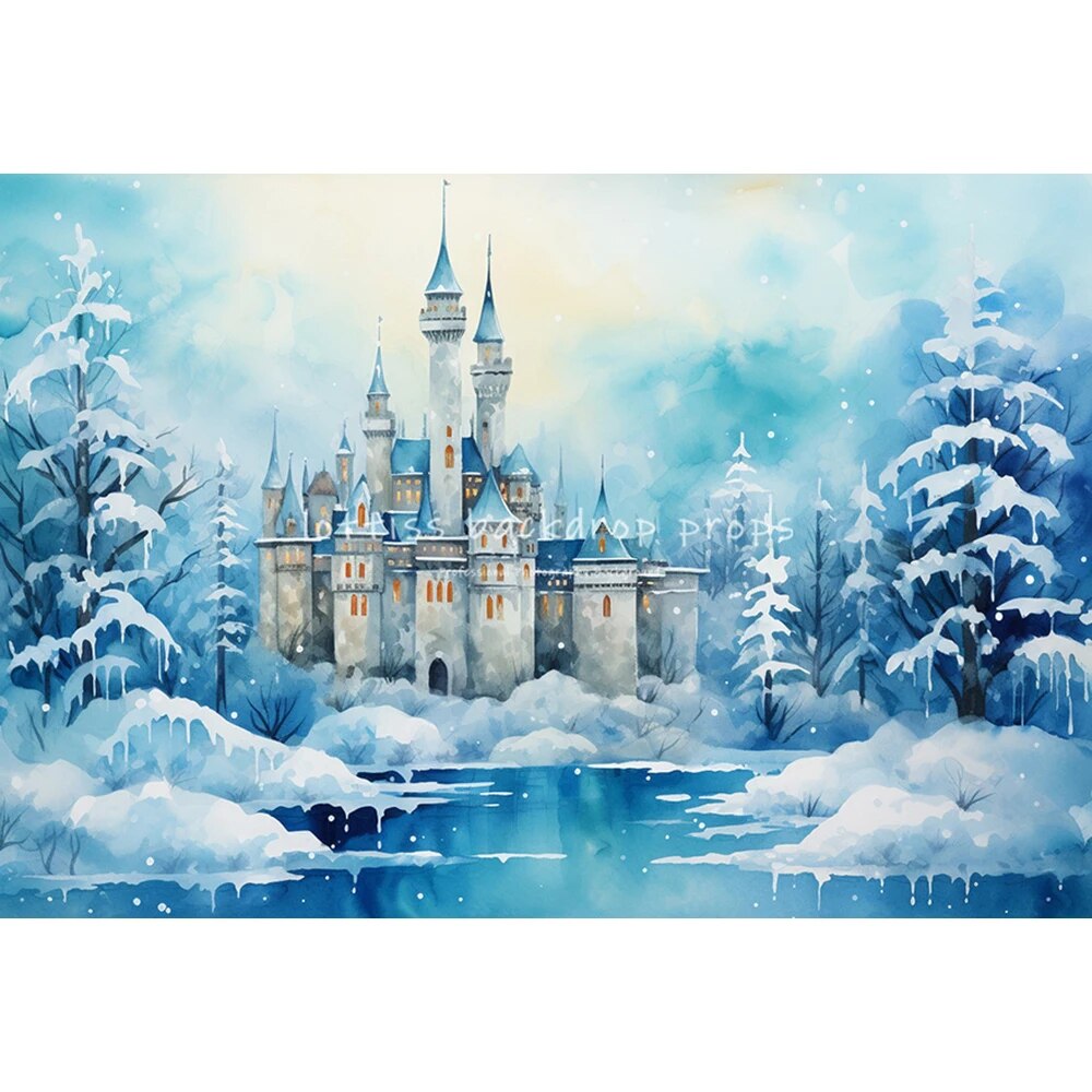 Snowy Castle Backdrops Kids Baby Photography Props Child Adult Photocall Decors Winter Snowflake Forest Background