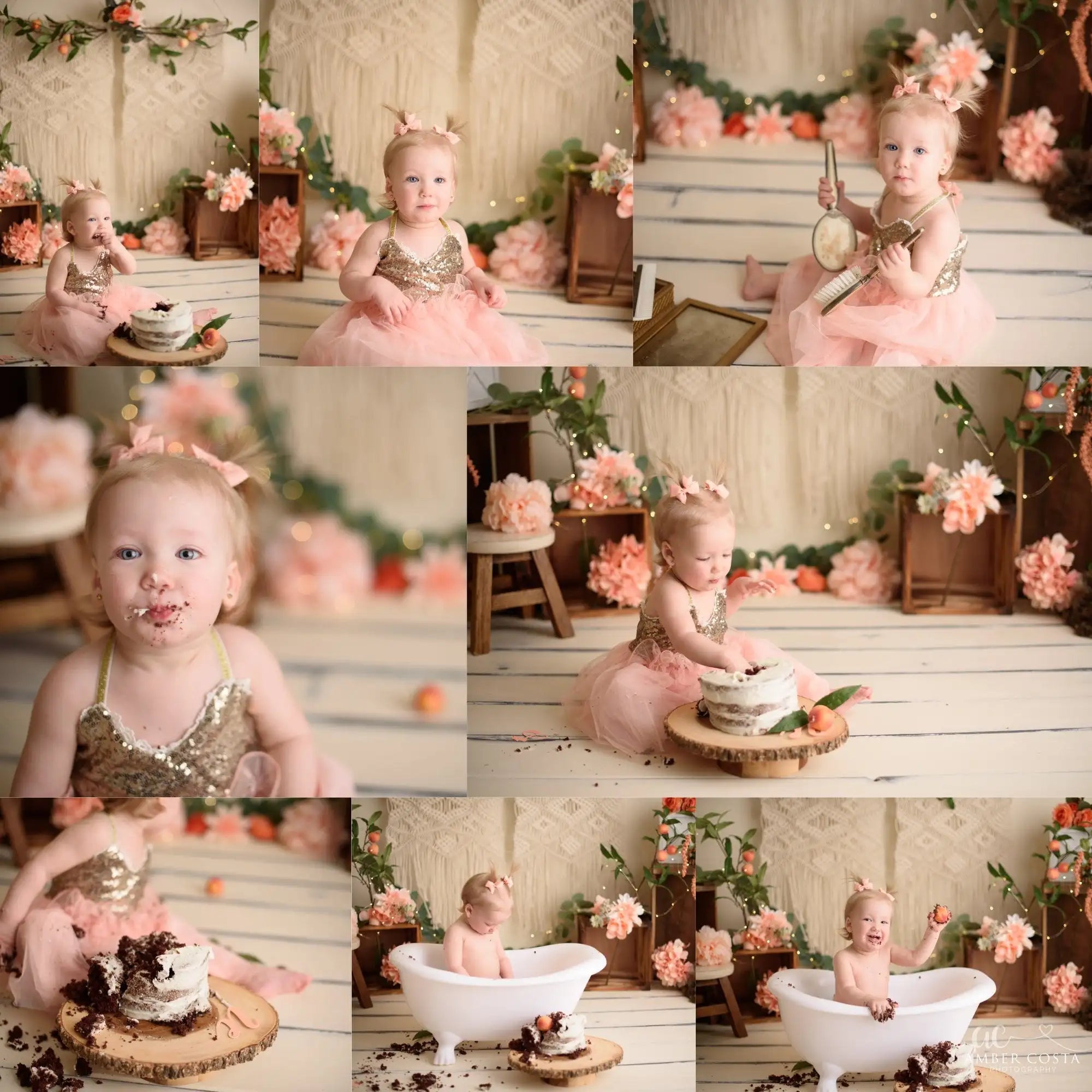 Boho Spring Door Backdrops Kids Baby Cake Smash Photography Props Child Adult Birthday Photocall Floral Backgrounds