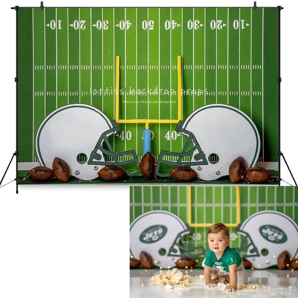 Football Sports Backdrop kids Cake Smash Birthday Props Child Baby World Cup Photocall Linebacker Home Run Hero Background