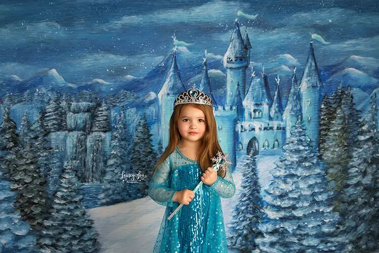 Glace princesse hiver château toile de fond enfants fille photographie accessoires enfant bébé anniversaire gâteau Smash décors noël enneigé fond 