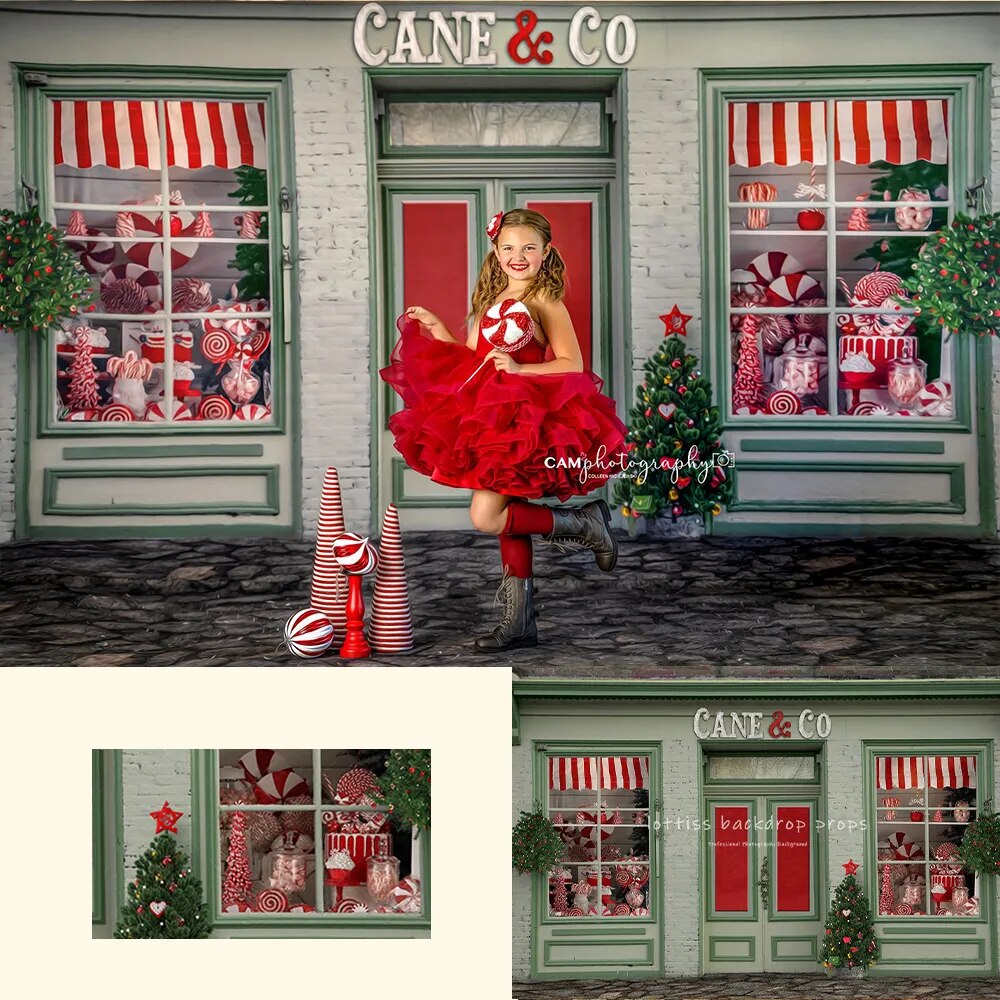 Christmas Candy Store Front Backdrops Kids Child Photography Props Xmas House Girl Birthday Cake Samsh Photocall Background