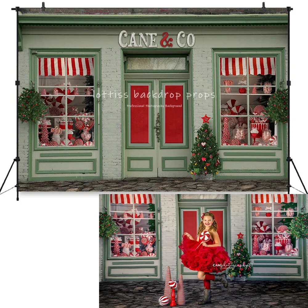 Christmas Candy Store Front Backdrops Kids Child Photography Props Xmas House Girl Birthday Cake Samsh Photocall Background