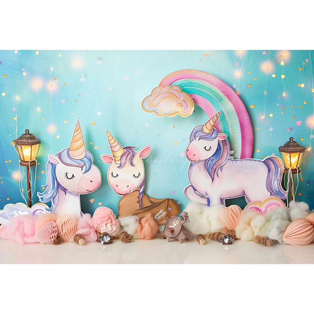 Dance Unicorn Photography Backdrop Kids Baby Cake Smash Photocall Decors Rainbow Floral Child Girls Studio Backgrounds