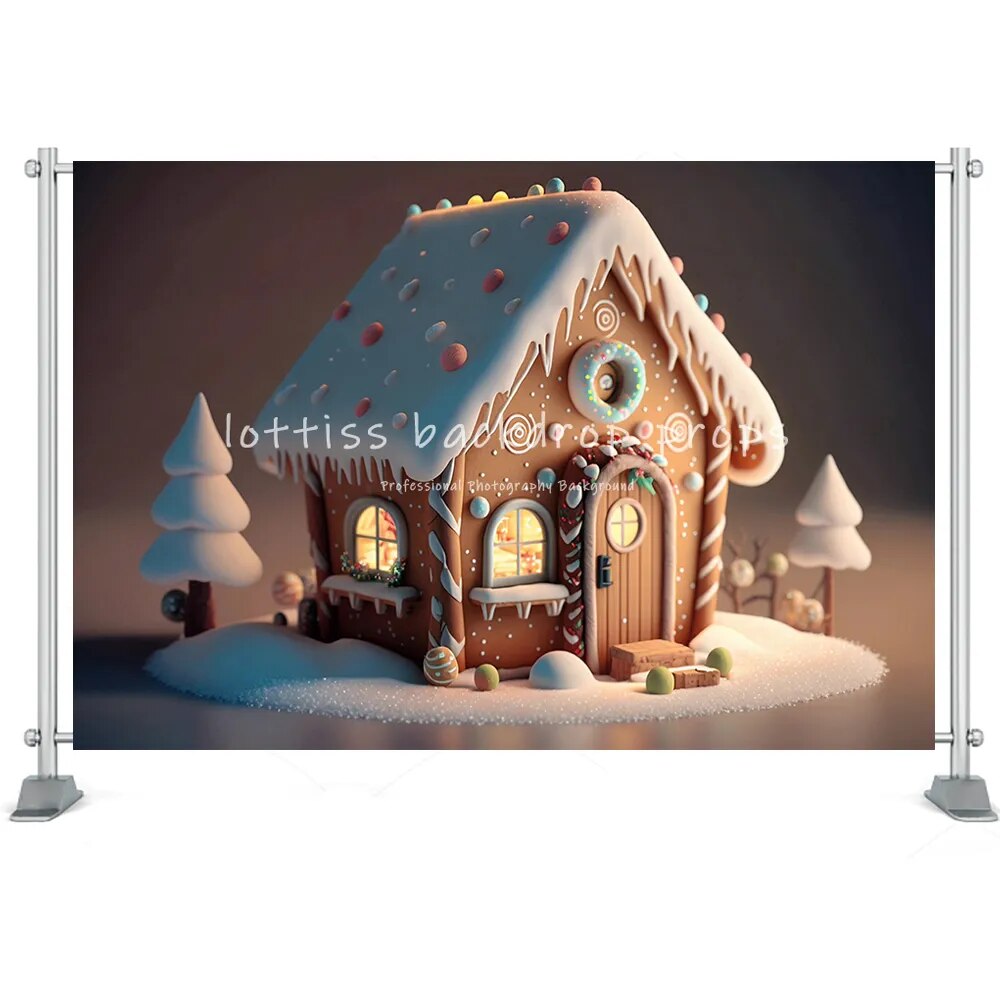 Christmas Backdrop Winter Santa Claus Boots Candy House Snow Forest Tree Farm Family Portrait Photography Background