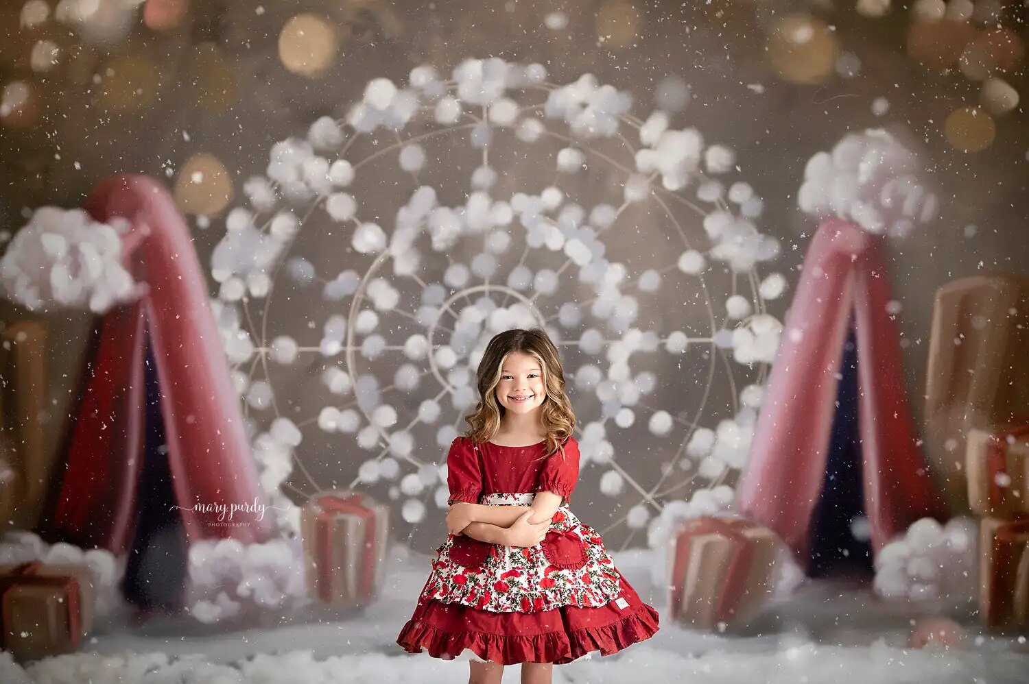 Arrière-plan de grande roue de noël, Portrait d'enfant et d'adulte, accessoires de photographie de bébé, cirque d'hiver, décors d'arbres de noël, studio photo 