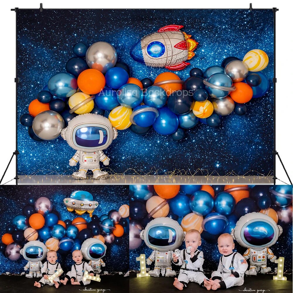 Space Astronaut Backdrops Kids Baby Photography Props Child Birthday Cake Smash Decors Universe Spaceship Background