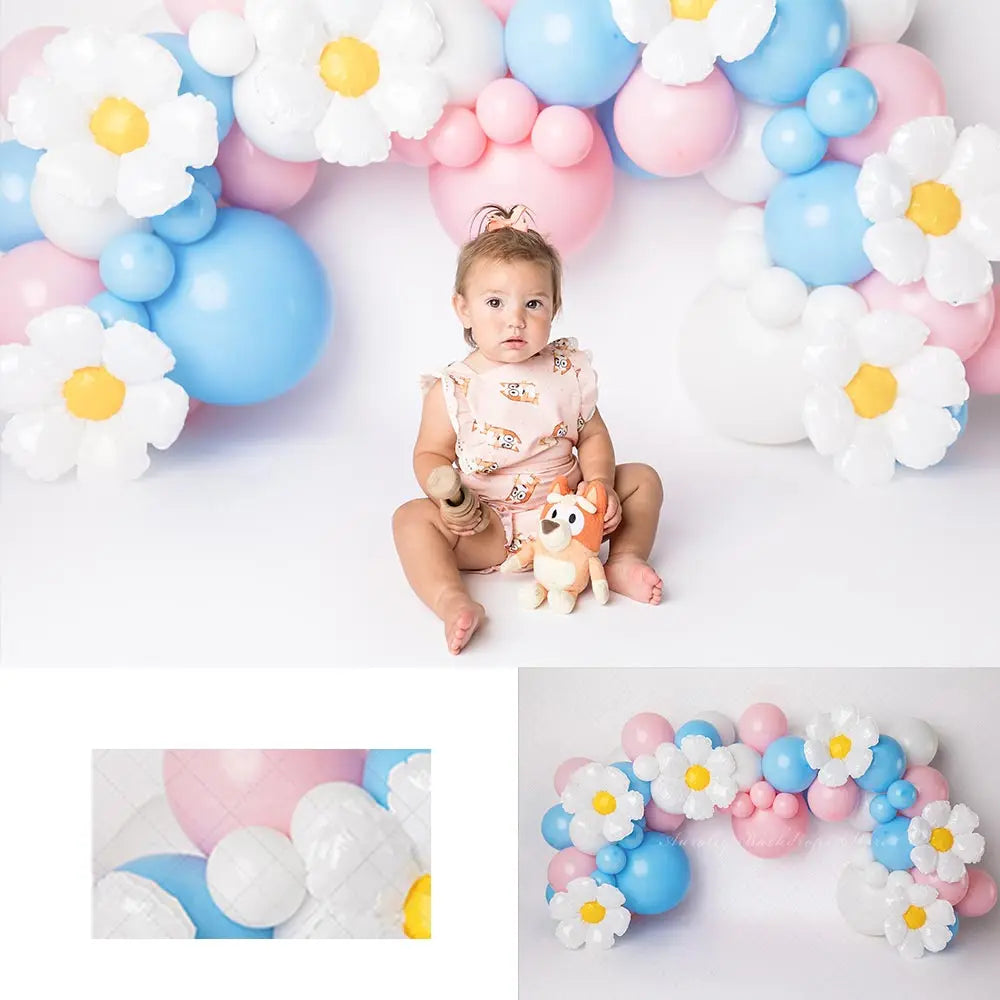 Daisies With Pink Blue Balloons Photography Backdrop Kids Baby Cake Smash Photocall Decors Child Adult Studio Backgrounds