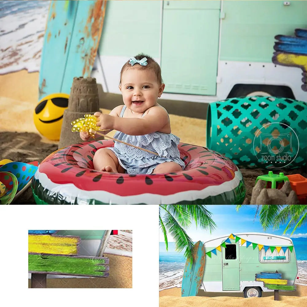 Summer Beach Plam Trees Photography Backdrop Kids Baby Cake Smash Photocall Decors Surfboard Child Girls Adult Photo Backgrounds