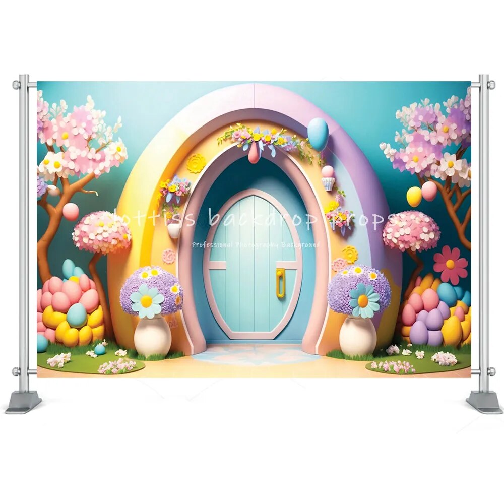 Easter Photography Backdrop Spring Garden Bunny Cake Smash Kids Portrait Background Easter Egg Baby Shower Portrait Props