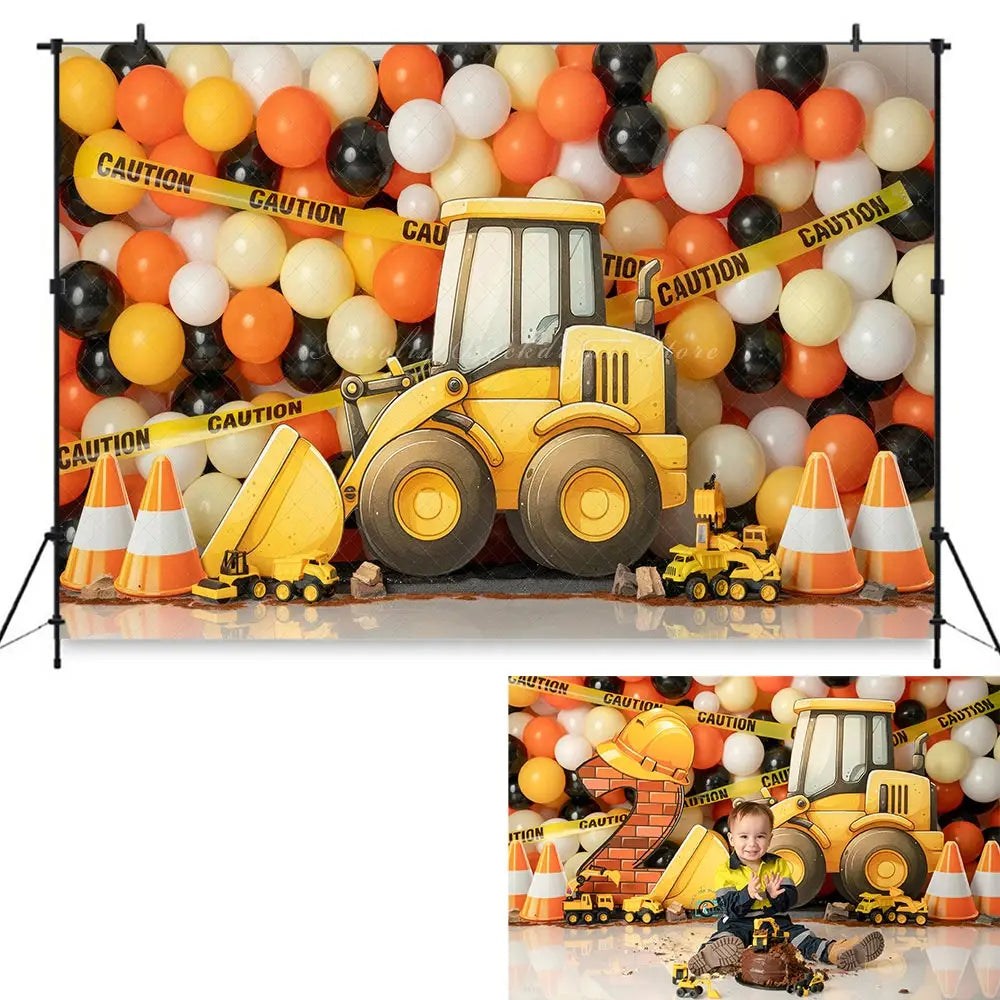 Traffic Theme Birthday Backdrop Big Digger Construction Zone Kids Baby Cake Smash Photography Props Girl Adult Studio Background