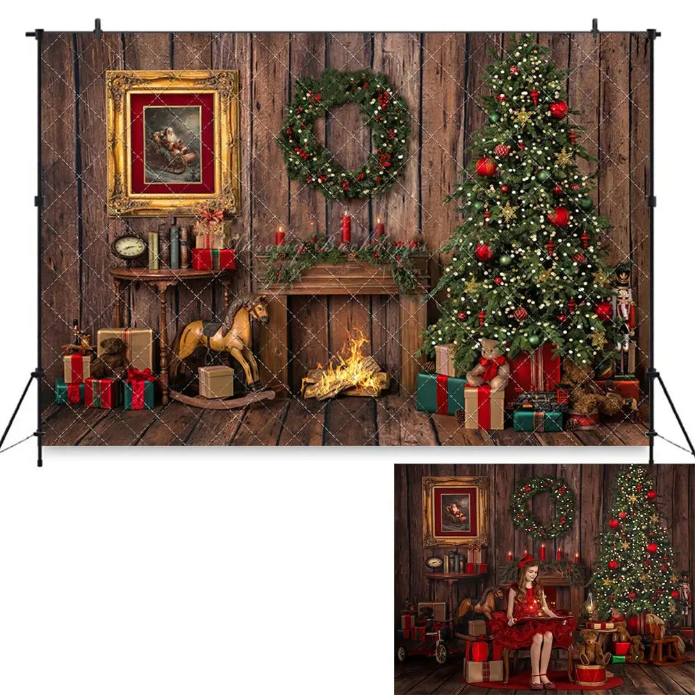 Santas Cozy Fireplace Photography Backdrop Merry Christmas Kids Baby Cake Smash Photocall Decors Child Girls Birthday Background