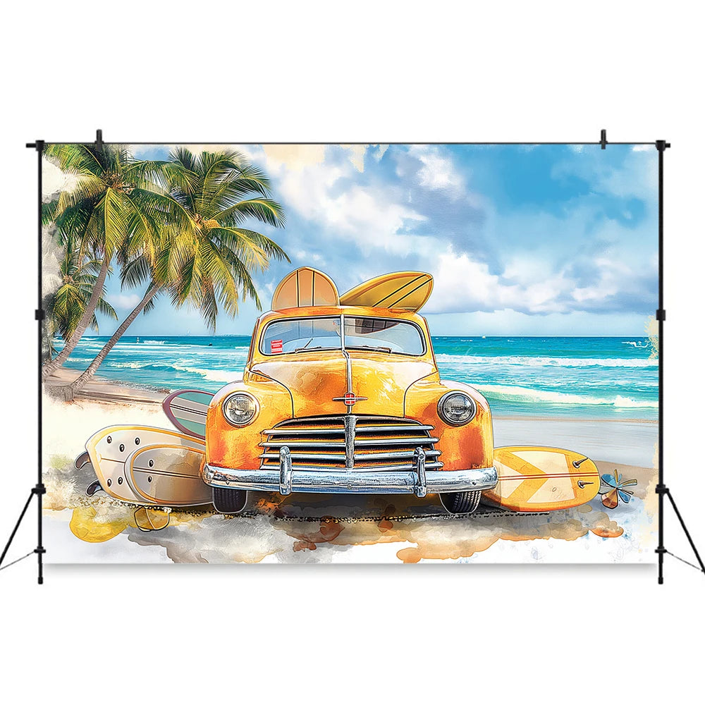 Summer Beach Plam Trees Photo Backdrop Kids Baby Cake Smash Photography Props Ice Cream Car Sunset Child Adult Studio Background