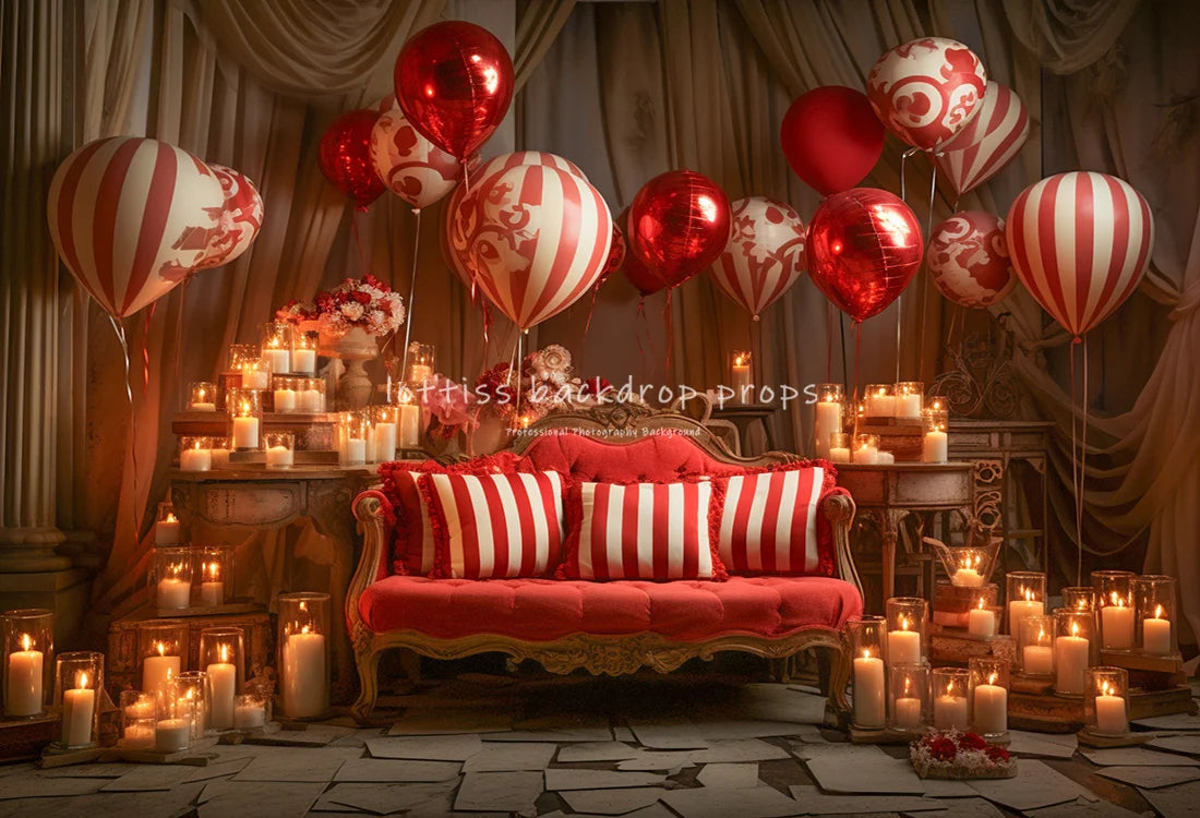 Valentine's Day Store Front Backdrops Kids Girl Photography Props Child Adult Photocall Rose Red Striped Balloon Backgrounds